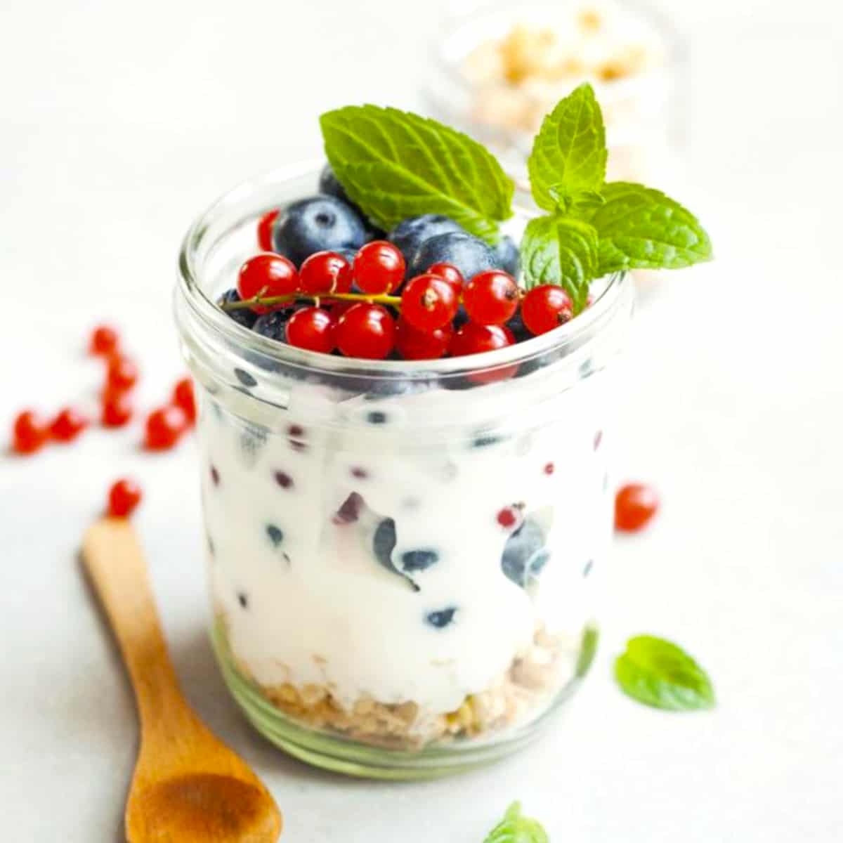 probiotic-rich yogurt parfait with berries and granola 