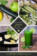 Collage of images showing ingredients and finished cucumber juice. Includes cucumber, green apple, lemon, ginger, lime, and mint, with text overlay "Cucumber Juice for Weight Loss" and website "mindfullyhealthyliving.com".