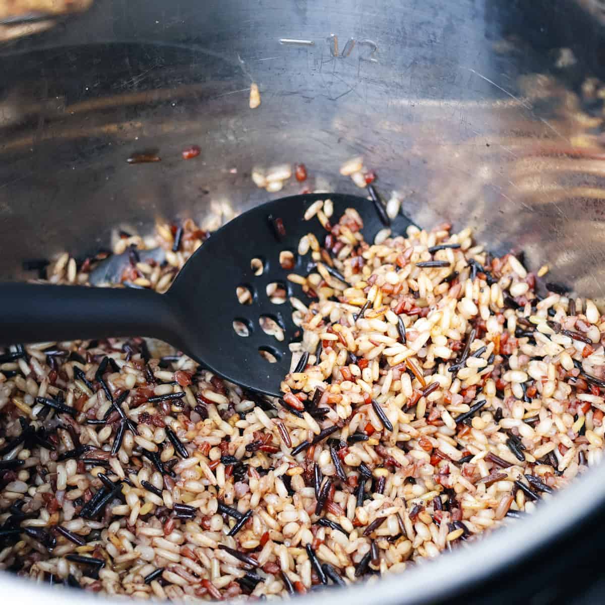 A wild rice blend cooked to perfection inside of an instant pot.