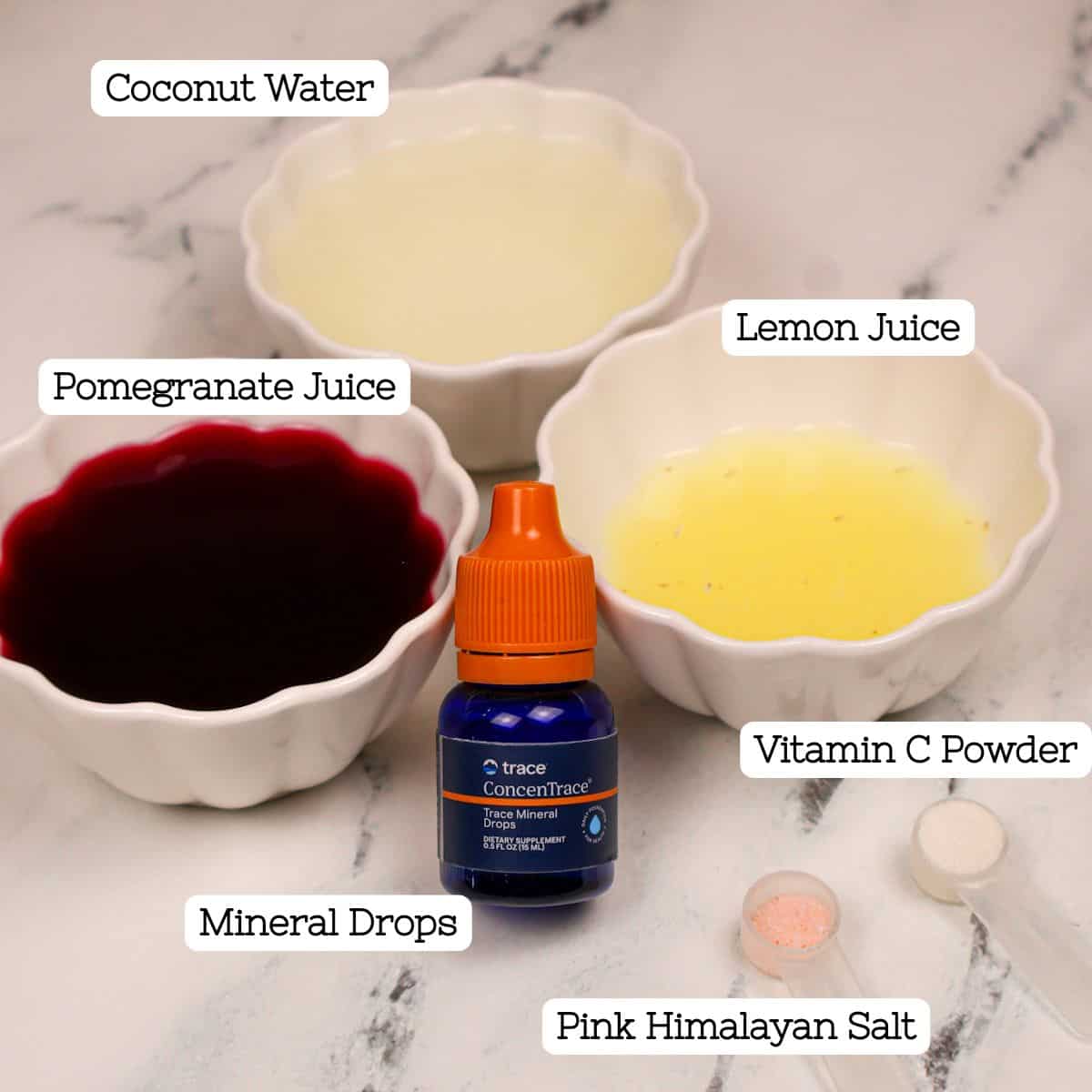 The ingredient spread for an adrenal cocktail.