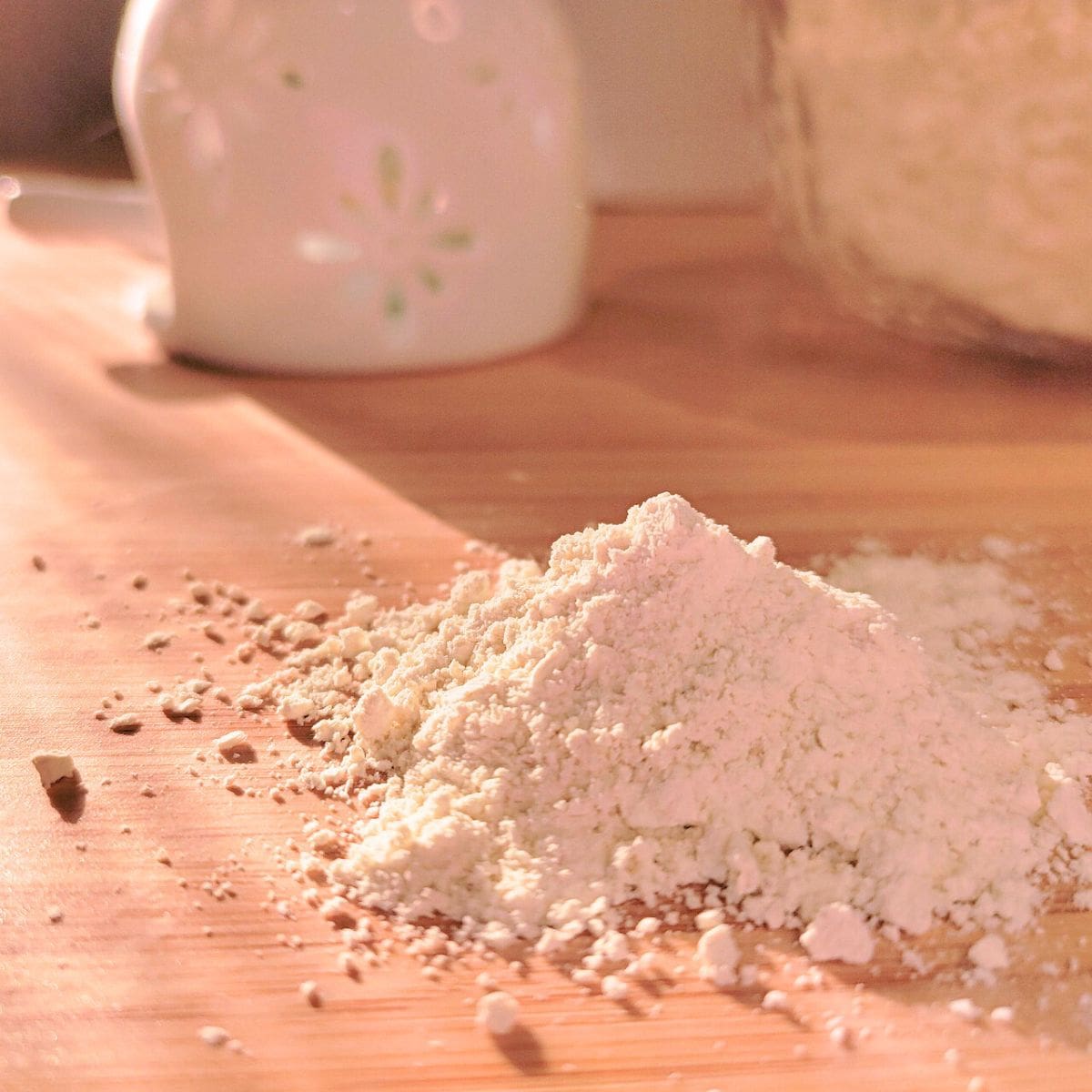 Cornstarch or baking powder in a pile on the counter.