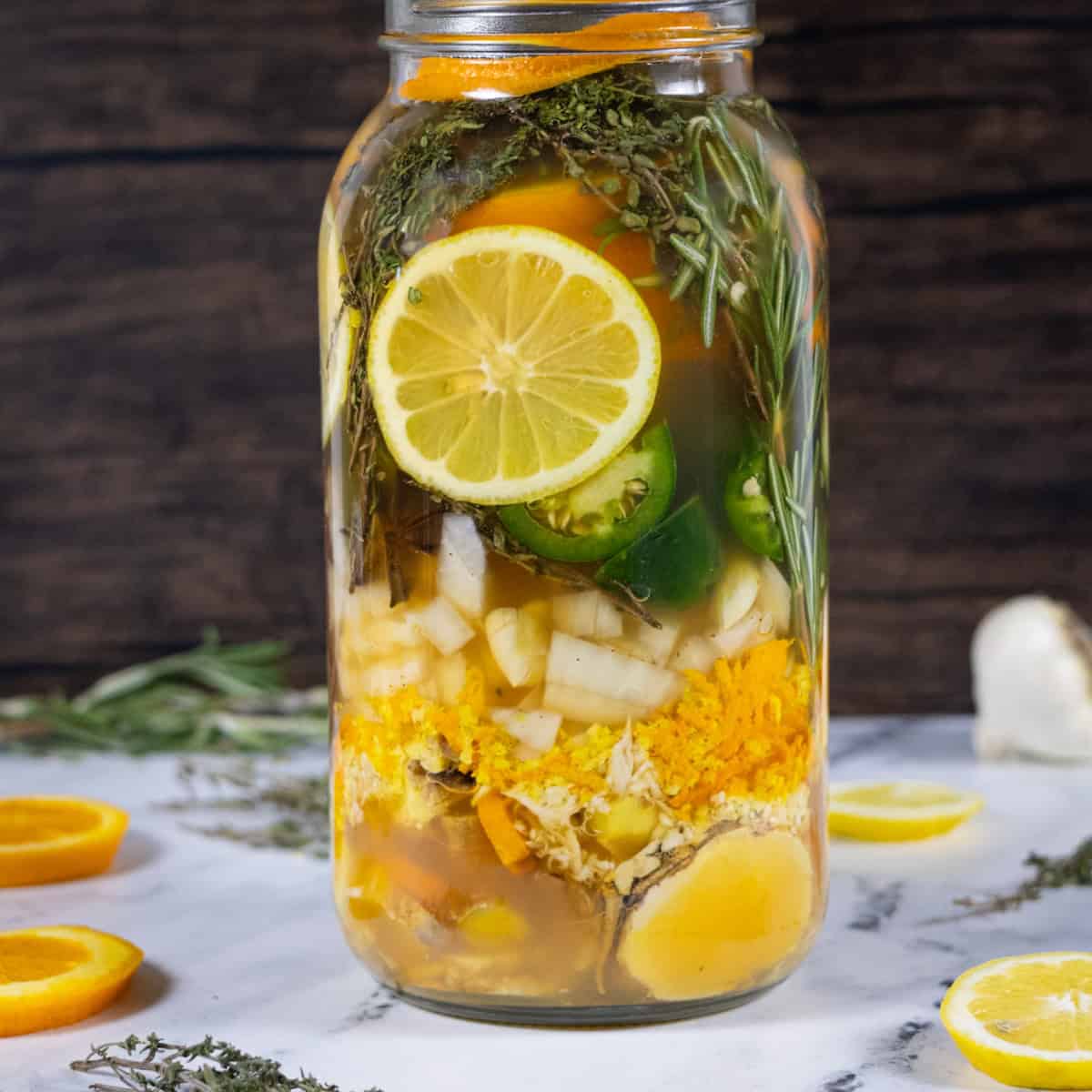 Fire cider infusing in a jar.