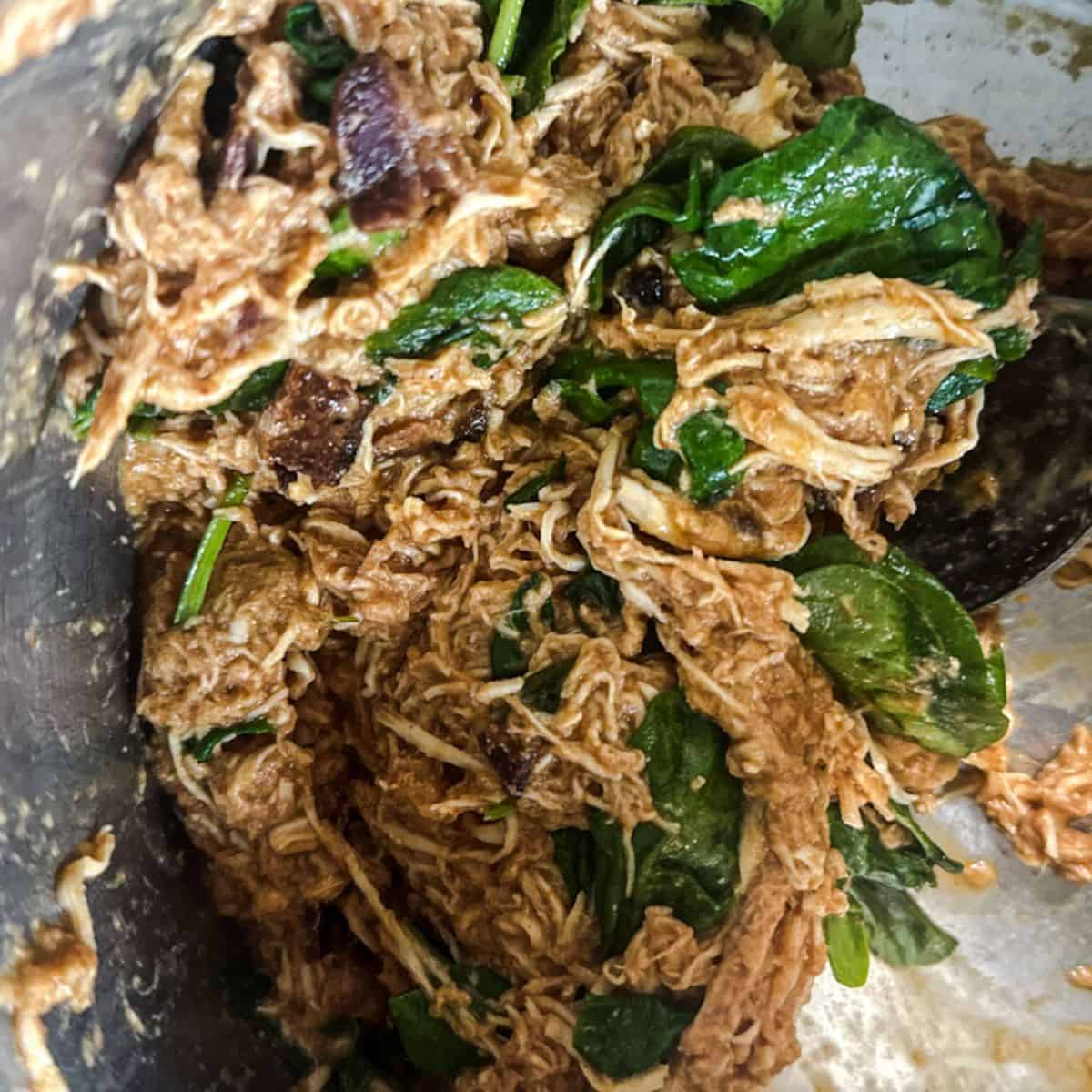 BBQ chicken shredded with veggies mixed in.