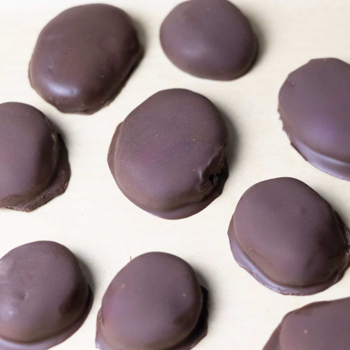 Easter chocolate peanut butter eggs fresh out of the freezer.